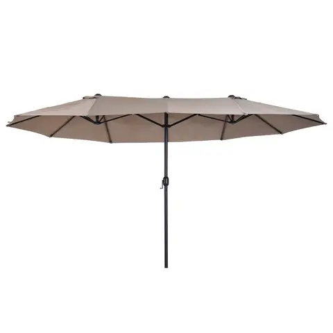 Outsunny 4.6m Large Garden Parasol Double-Sided Sun Umbrella Patio Market Canopy Shade Outdoor Tan - NO BASE