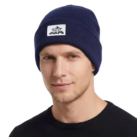 TOP-EX Beanie Hats Men Women 100% Merino Wool Winter Warm Cap for Outdoor Fleece Lined M/L Navy