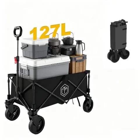 ochama x J.ZAO Chariot de Camping - Chariot de Camping Pliable, Chariot Extérieur, Chariot de Festival Robustes sur Roues, Chariot de Festival Escamotable - Pour Camping, Courses, Activités Extérieures, Festivals - Noir Graphite 127 L, Capacité de Charge 200 kg