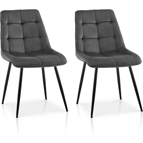 CLIPOP Dining Chairs Set of 2 Velvet Wide Upholstered Seat with Backrest and Sturdy Metal Legs Reception Chair for Home Kitchen Living Room Bedroom Apartment 467DGY deep grey 48*46*88 cm