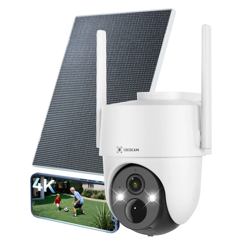 COCOCAM 4K 8MP Solar Security Camera Outdoor Wireless WiFi, with 6W Solar Panel,4K Color Night Vision,AI Recognition,PIR Human Detection,355° P 90°T,Two-Way Audio,2.4GHz WiFi,Cloud,IP66