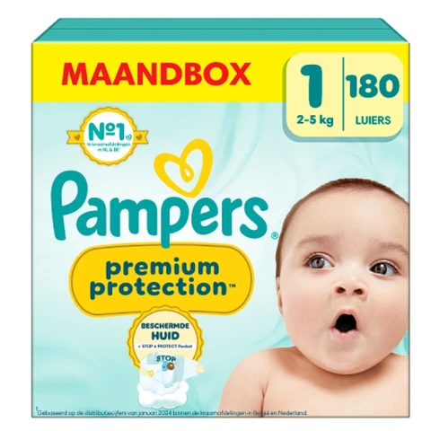 Pampers Premium Protection Luiers Maat 1 – 180 Luiers (Voordeelverpakking)