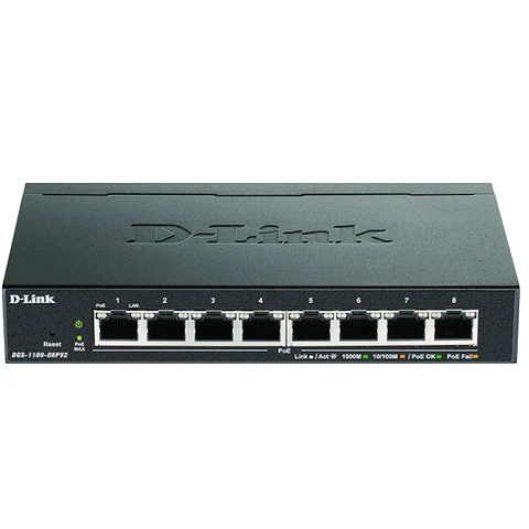 D-Link DGS-1100-08PV2 Managed L2/L3 Gigabit Ethernet (10/100/1000) Power over Ethernet (PoE) Schwarz
