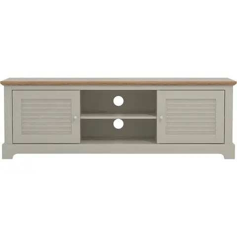 Galano Milan Wide TV Stand – 150cm Entertainment Unit for TVs up to 65” – Modern Storage Cabinet with 2 Doors & Open Shelves – Light Grey/Oak Finish