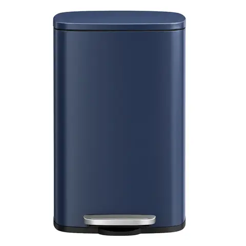 SONGMICSHOME  50 L Kitchen Bin, Rubbish Bin, Stainless Steel Trash Bin, Soft Close, Step-On Pedal, Removable Inner Bucket, Blue