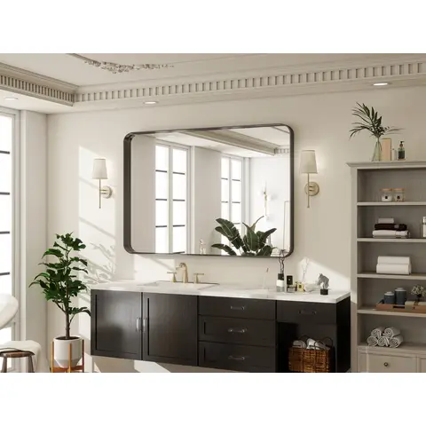 Melodieux Black Bathroom Vanity Mirror for Wall, 60x90 cm Metal Framed Wall Mirror Rectangle, Decorative Mirror for Bedroom Living Room Entryway Horizontally or Vertically