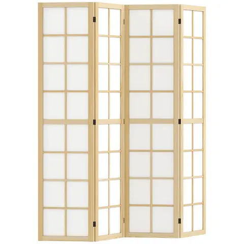 HOMCOM 4 Panel Folding Room Divider, Freestanding Privacy Screen, Indoor Room Partition for Living Room, Bedroom and Office, 160 x 170cm