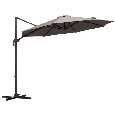Outsunny 3M Cantilever Parasol, Hanging Garden Umbrella Sun Shade with 360° Rotation, Aluminium Frame, Cross Base, Hand Crank