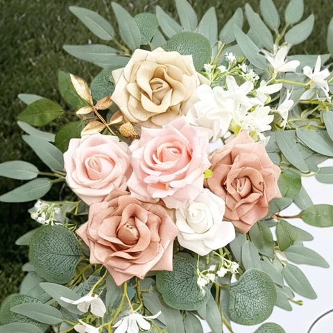 Wei's Moment Artificial Dusty Rose Flowers Swag Set of 2 for Wedding Welcome Signs Floral Decorations, Wedding Arch Flowers for Wedding Ceremony