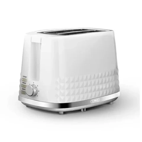 Tower T20082WHT Solitaire 2 Slice Toaster Black Chrome Accents, 850W, White