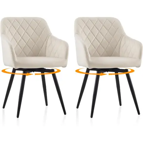 CLIPOP Dining Room Chairs 360 Swivel Seat with Arms Velvet Upholstered Kitchen Chair Set of 2 Metal Legs Armchairs for Living Room Bedroom Office 0558 velvet cream 54.5*60*84 cm
