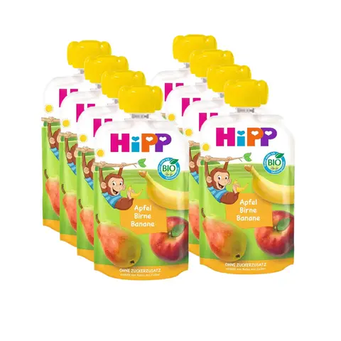 HAZLEMERE Fruchtmus Apfel-Birne-Banane - Anton der Affe (ab 1 Jahr), 8 Beutel, 100 g je Beutel