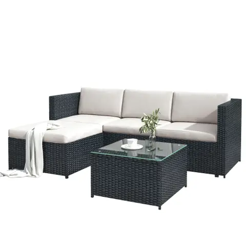 Garden Corner Sofa rattan Garden Furniture Patio Set Garden Entertaining Set Garden Rattan Furniture Lounge Set,Black 
