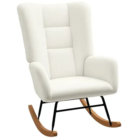 HOMCOM Rocking Chair, Teddy Upholstered Accent Chair, Modern Armchair with Wide Backrest Cream White