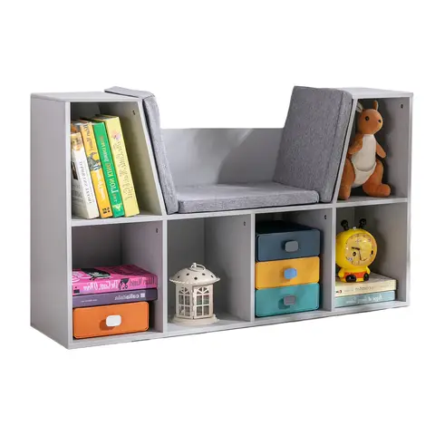 HOMCOM Kids Bookcase Shelf Storage Cabinet Unit, Living Room Sideboard w/ Six Compartments for Toys, Books - Grey