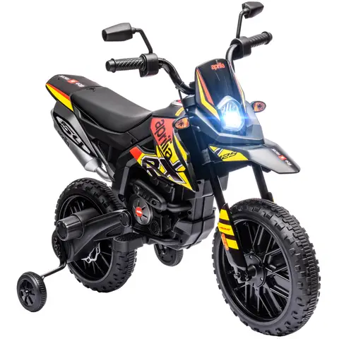 AIYAPLAY 12V Kids Motorcycle, Aprilia Licensed Electric Motorbike with Training Wheels, Spring Suspension, LED Light, Music, 