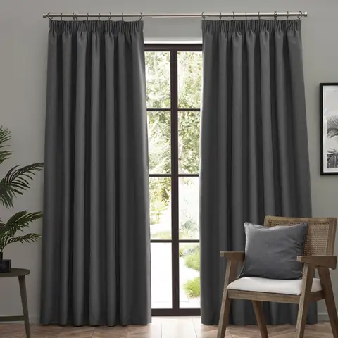 Furn Pencil Pleat Curtains Dawn Blackout Charcoal W:229xL:183cm