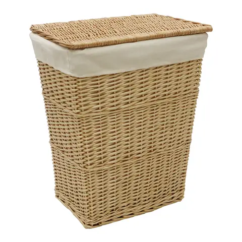JVL Acacia Rectangular Willow Laundry Basket with Lid - Honey Finish