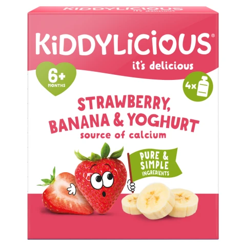 Kiddylicious Strawberry & Banana Yoghurt Pouch 6+ Months 4x100g
