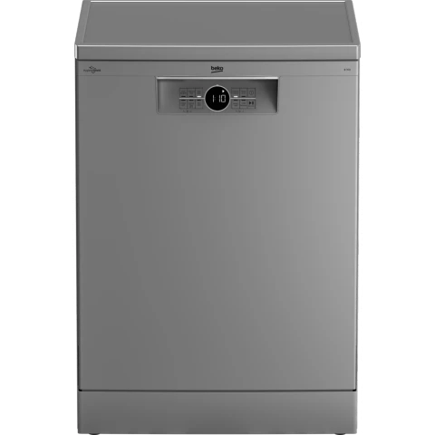 Beko BDFN26430S Geschirrspüler 60 cm, Freistehend, Einbaufähig, für 14 Gedecke, 6 Programme, 4 Zusatzfunktionen, 3 Beckenebenen, HygieneIntense, SelfDry, Programm für Halbbeladung, Silber [Energieeffizienzklasse D]