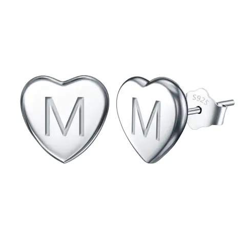 Ever Faith Heart Initial Stud Earrings for Girls, 925 Sterling Silver Dainty Tiny Alphabet Letter Stud Earrings for Women Kids Teen Girls Sensitive Ears