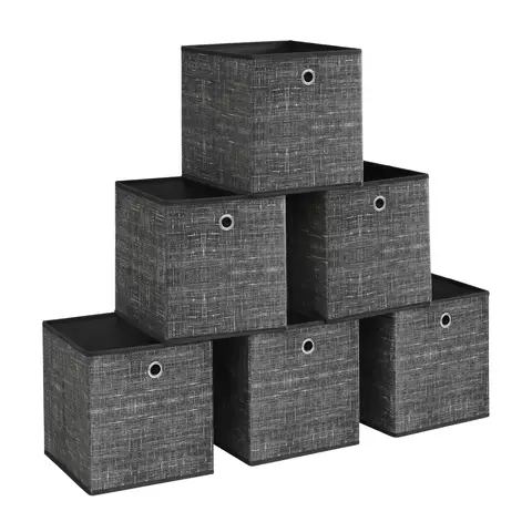 SONGMICSHOME  Set of 6 Non-Woven Fabric Organiser Boxes with Handle, Storage Boxes, for Cube Shelf, Rustic Brown and Black