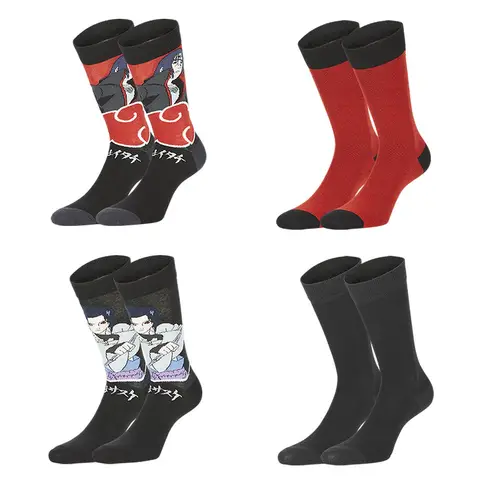 FREEGUN Lot de 4 paires de chaussettes Naruto Shippuden enfants noir/rouge/orange/gris/jaune - Pointure 35/38