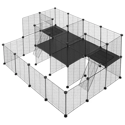 EUGAD Kaninchen- und Meerschweinchengehege 145x72x108cm - Großer Innenlauf, Metallkäfig mit Dachoption, Schwarz