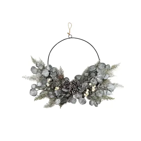 Daisy Darcy 50cm Foliage Frosted Half Wreath with Natural Material Pinecone