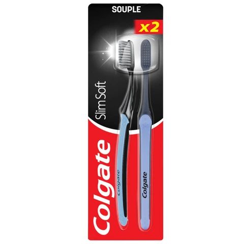 COLGATE - Brosses à Dents Souples Charbon Slim - Lot de 2 brosses