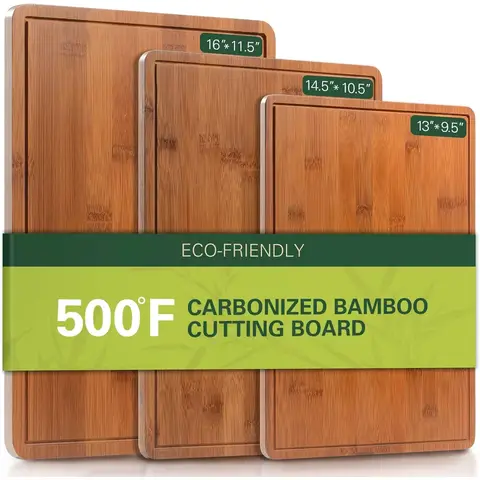 VVM Planches à découper en bambou carbonisé robuste - XL