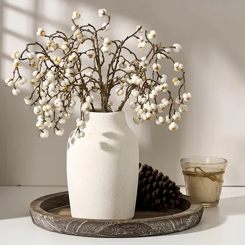 1pc/17.8cm7in, Rustic Farmhouse Ceramic Flower Vase 7 Inch Boho Terracotta Vase for Home Decor Living Room Table Shelf Fireplace Decor Farmhouse White
