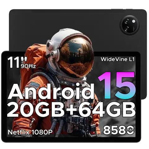 DOOGEE Tab A9+ Android Tablet， 11 inch， Gemini AI， 8，580 mAh， Octa-Core， 20GB RAM + 64GB ROM， 2TB Expandable， 13MP+5MP Camera， Widevine L1， Face ID， BT 5.0， 5G Wi-Fi， GPS， FM， OTG， Black