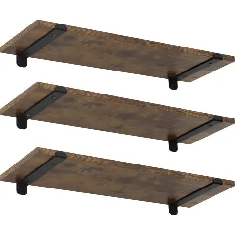 EUGAD Wandregal 3er-Set, Hängeregal Holzmaserung, Schweberegal 60x7x20 cm, Wandboard mit Belastbarkeit 15 kg/Ebene, Regalbrett an Wand, schwebendes Regal für Wohnzimmer Küche Badezimmer, 0295QJ