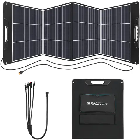 [Sommerangebote - mit Next-Day-Lieferung] SWAREY Faltbares Solarpanel 200 W Tragbares Monokristallines Solarmodul mit PD 18 W Typ-C, XT60 Anderson DC5521 Adapter für Powerstation Solar-Generator Camping Handy Laptop