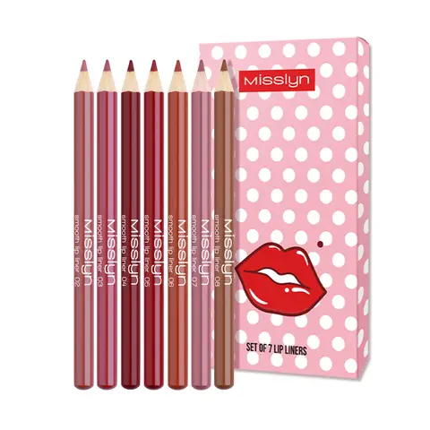 MISSLYN LOVE YOURSELF Coffret Crayons à Lèvres Mat, 7 Pièces, Maquillage Visage Colorstay avec Taille-Crayon Intégré, Couleurs à Lèvres Longue Tenue, Application Douce, Crayons à Lèvres Naturels, Pigmentation Intense, Finition Mat Ultra Fine