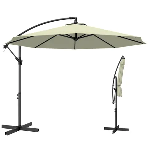 Outsunny 3 m Cantilever Parasol with Cross Base, Offset Outdoor Umbrella, Crank Handle, Beige