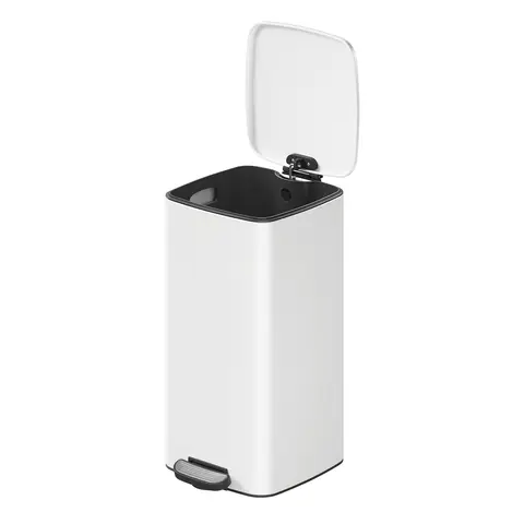 SONGMICSHOME  Trash Can, 8-Gallon Trash Bin, Stainless Steel Kitchen Garbage Can, White