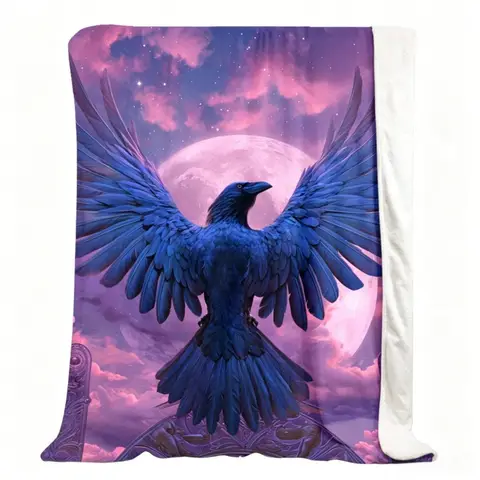 Raven Moon Printed Throw Blanket Heritage Jacquard Anti-Pill Microfiber Printed Throw – Exotic Boho Aesthetic 40inch×50inch