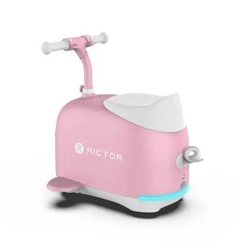 Rictor C8 Piggy elektrisch kinderspeelgoed – anti-kantelsysteem met 5 wielen – opvouwbaar – belsignaal & audiomodule – app-bediening door ouder – verstelbare LED-verlichting – max. belastbaarheid 60 kg – 5–12 jaar – roze
