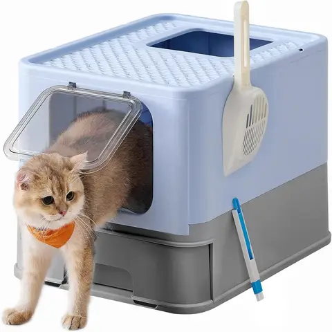 Feandrea PPT001Q01 Bac à litière pour chat jusqu’à 15 kg - bleu pâle/gris colombe