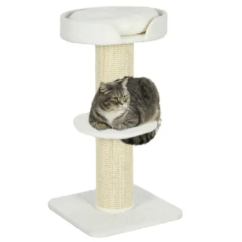 PawHut 91cm Cat Tree, Cat Tower with Scratching Post, Bed, Perch, Removable Cushion for Indoor Kittens, Cream White