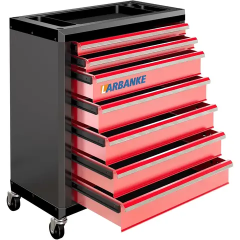 LARBANKE 7-Drawer Rolling Tool Chest with Lock & Drawer Liner, Universal Lockable Casters, Multifunctional Worktop, Special Connecting Rods Compatible with 5-Drawer Tool Cabinet