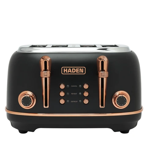 Haden Heritage 4 Slice Retro Toaster, Stainless Steel, Black & Copper - 205377