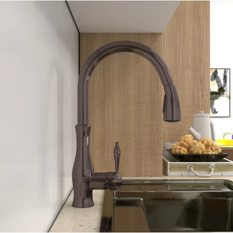 Homary Tracier Gooseneck Single Lever Handle Kitchen Tap with Pull Out Spray Oil-rubbed bronze