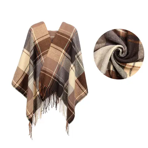 Miss Lulu Women Scarves Winter Long Soft Warm Tartan Check Wraps Wool Spinning Tassel Shawl Stole Scarf Ladies Brown