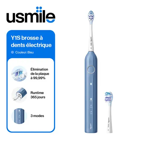 Usmile Y1S Brosse à dents électrique sonique rechargeable avec 3 modes de nettoyage, minuterie intelligente, étui de voyage, autonomie de 6 mois par charge