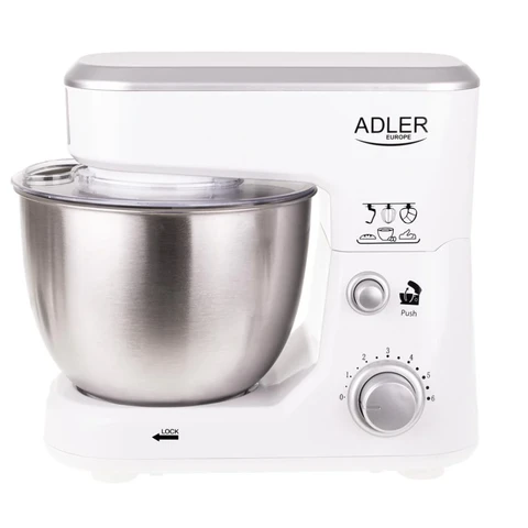 Adler AD 4216 Küchenmaschine 1000 Watt 1 Einheit Silber Planetarische Rührung 6 Geschwindigkeiten mit 4L Edelstahlschüssel