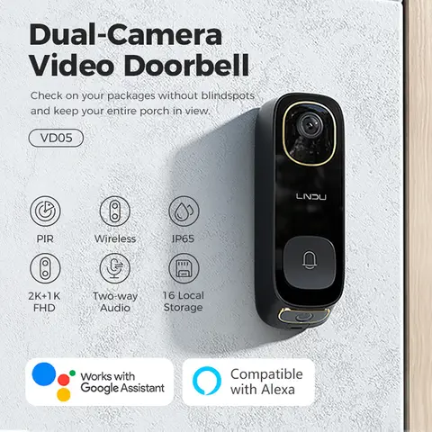 LNDU VD05 2K HD Dual PIR Motion Detection Waterproof IP65 Wireless Wifi Two Way Audio Video Doorbell With Monitor