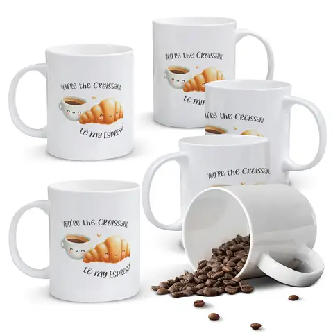 Alphynix 1pc Croissant Espresse Mug, 11oz Ceramic Cup with “You‘re the Croissant to my Espresse” Quote and Cute Personified Food, Sweet Gift for Couples, Food Lovers